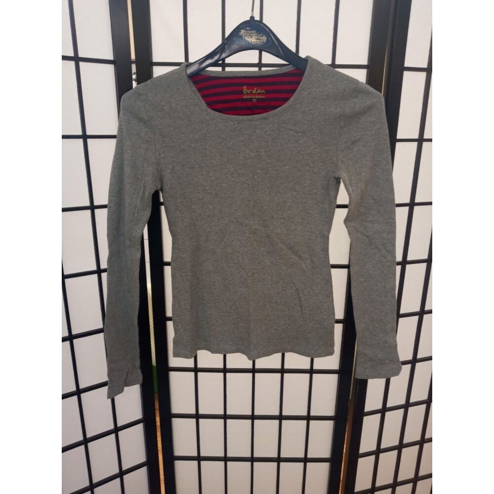 Boden Long Sleeve Knit Top Gray Size 10 Babydoll Dollete Casual Pullover Shirt